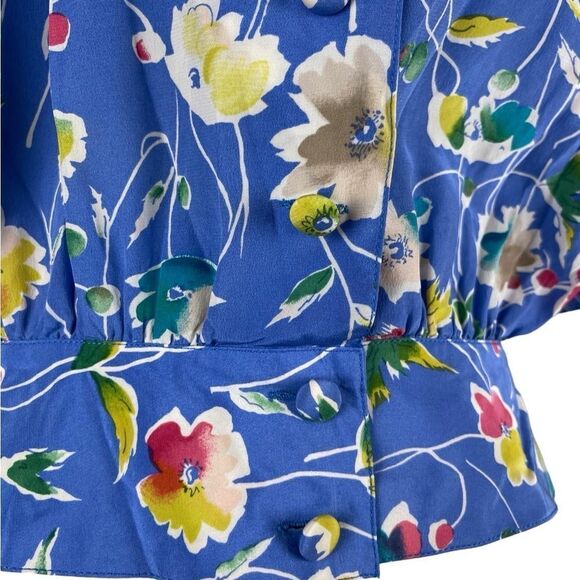 Uni Collections 100% silk floral button up short sleeve shirt blouse sz 10 - Picture 3 of 6